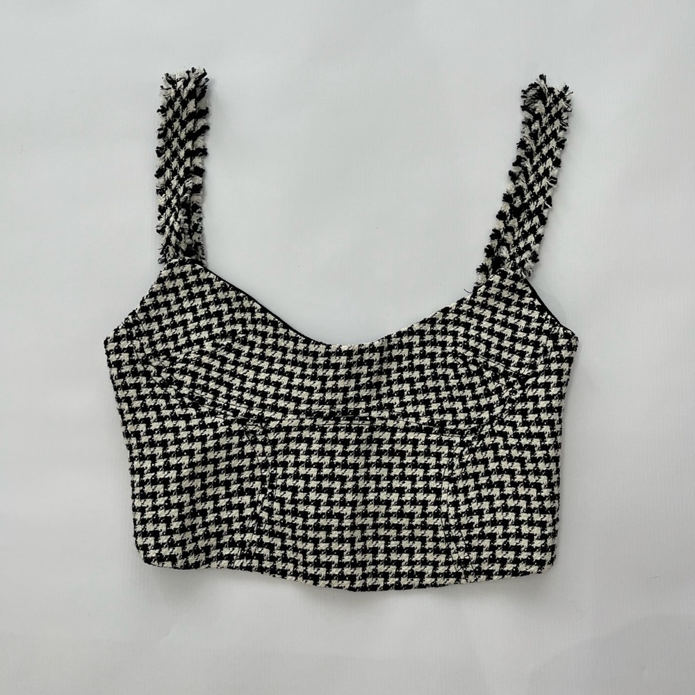 Zara Crop Black and White Houndstooth Women's Top